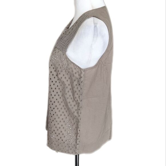 LOFT khaki green tank top, eyelet detail front, solid back, size S - Picture 3 of 7